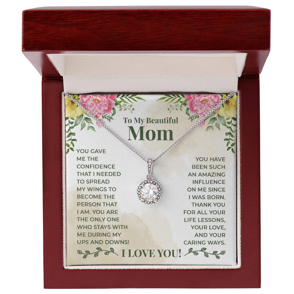 Mother's Day gift from son . 14K cubic zirconia white gold pendant necklace complete with beautifully crafted love message card.