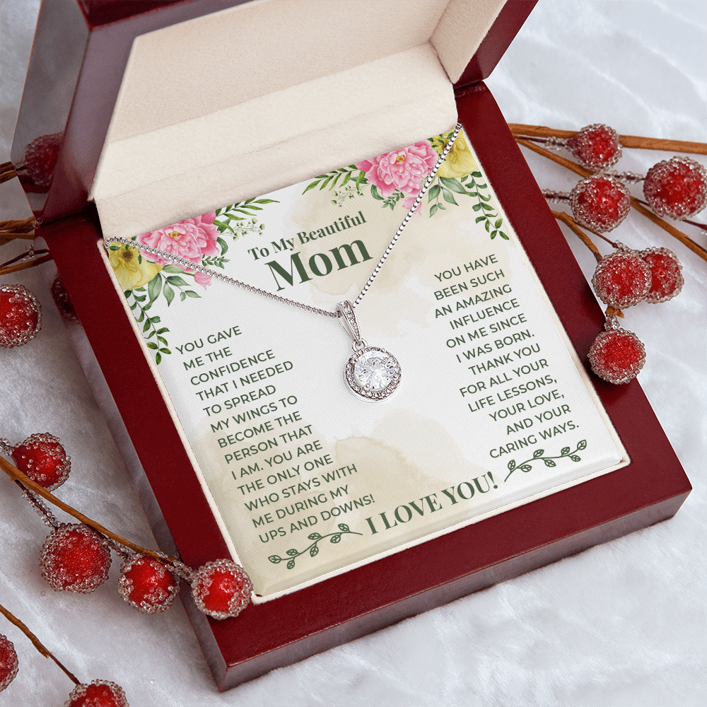 Mother's Day gift from son . 14K cubic zirconia white gold pendant necklace complete with beautifully crafted love message card.