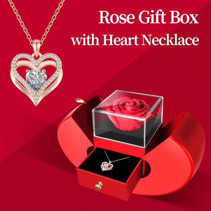 Preserved Real Rose with I Love You S925 Silver Heart Necklace, Romantic Gift for Wife, Mom, Girlfriend, Valentine's Day, Mother's Day, Birthday, Anniversary etc.