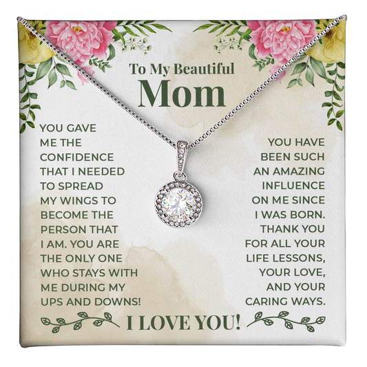 Mother's Day gift from son . 14K cubic zirconia white gold pendant necklace complete with beautifully crafted love message card.
