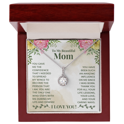Mother's Day gift from son . 14K cubic zirconia white gold pendant necklace complete with beautifully crafted love message card.